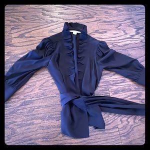 DVF silk wrap blouse.